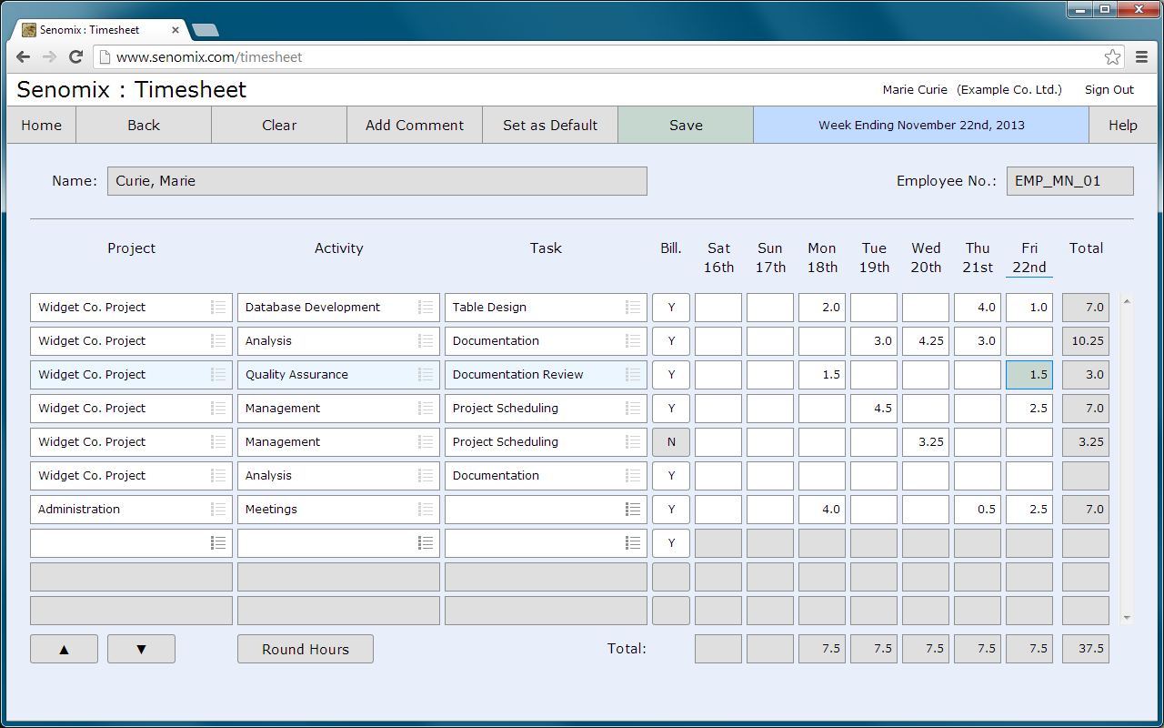 Screenshot of Senomix Timesheets 2.61